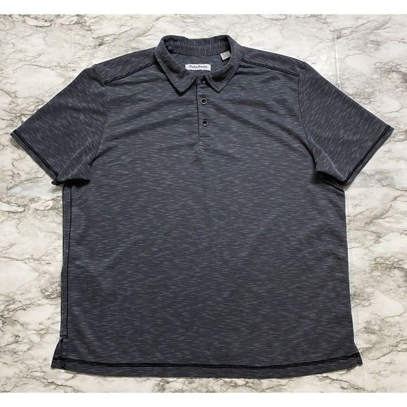Tommy Bahama Other - Tommy Bahama Men's Polo Shirt XL Gray Pinstripe Short Sleeve Tencel Lyocell